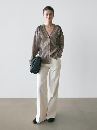 Zara Wool argyle knit cardigan - Black gold