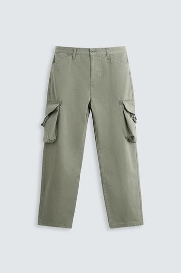 PANTALÓN LAVADO CARGO - kaki-med de Zara