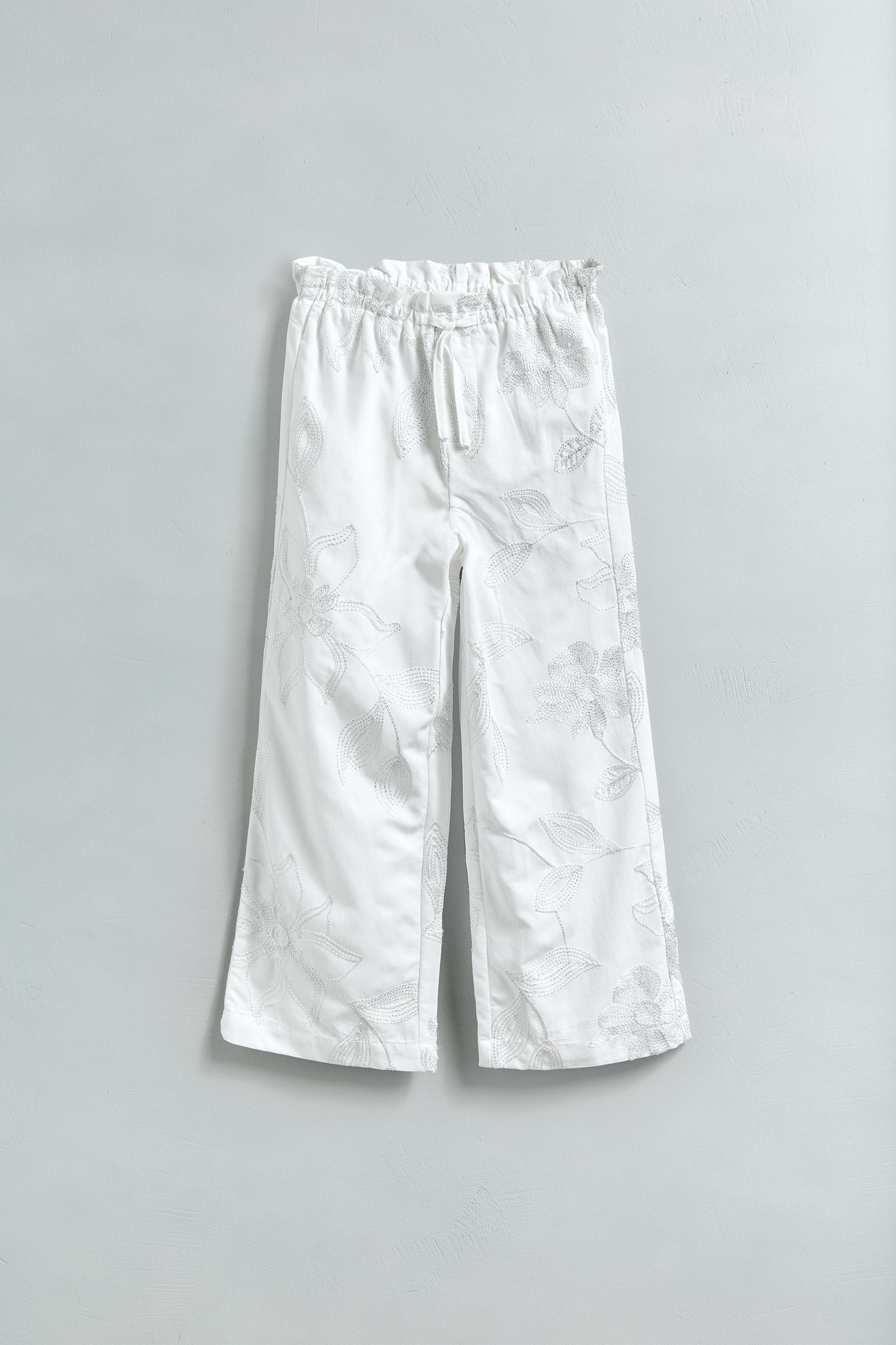 光沢刺繍入りパンツ - ホワイト | ZARA Japan / 日本