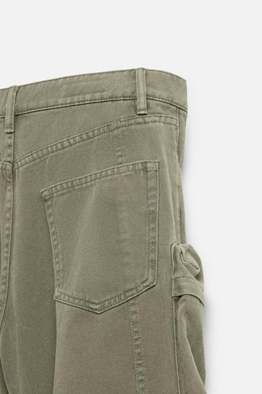 PANTALON CARGO EN DENIM À POCHES - Vert de Zara - Image 9