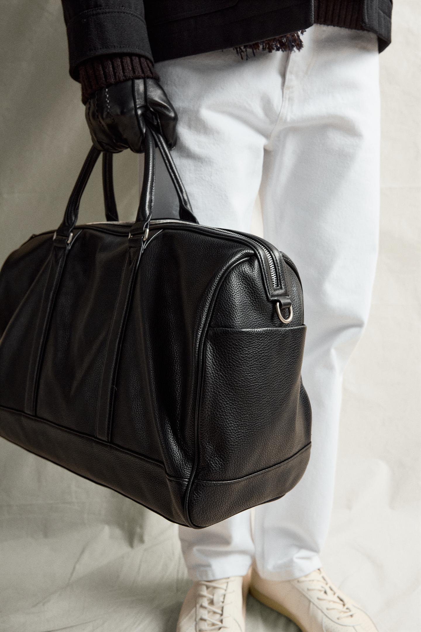 Мужская сумка Zara Leather Travel, цвет: Чёрный — фото 1
