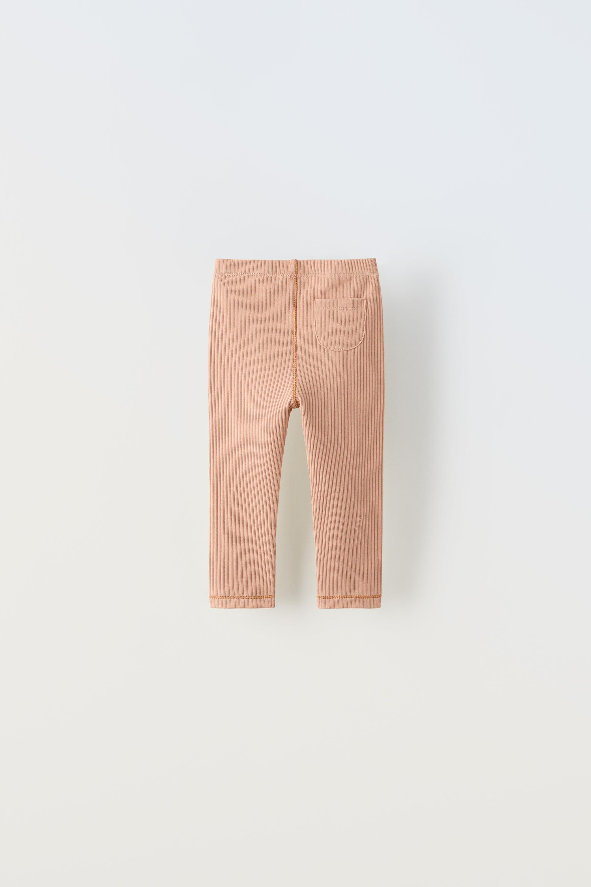 TEXTURED RIBBED LEGGINGS WITH LABEL - Tobacco