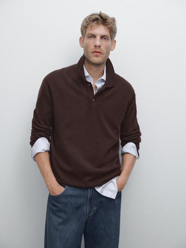 Zara 100% cashmere ribbed knit polo shirt - TYEFUXIA