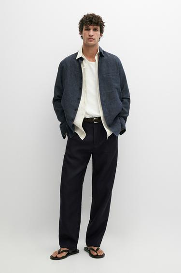Zara Darted 100% linen trousers - Navy blue