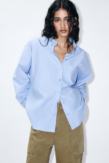 Zara BASIC POPLIN SHIRT - Light blue