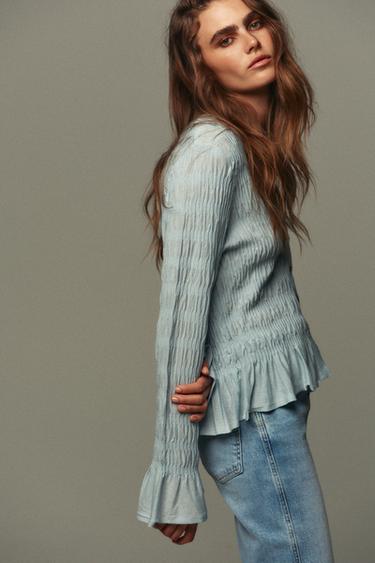 GILET EN MAILLE PLIS - Bleu clair de Zara - Image 2