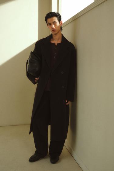 DOUBLE-BREASTED WOOL BLEND COAT WITH BELT - Brown by Zara