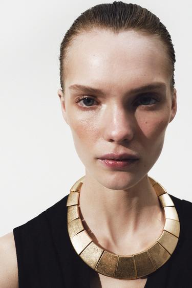 METAL NECKLACE WITH GEOMETRIC PIECES - Golden by Zara
