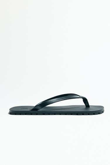 Zara LEATHER SANDALS WITH RUBBER SOLE - Black