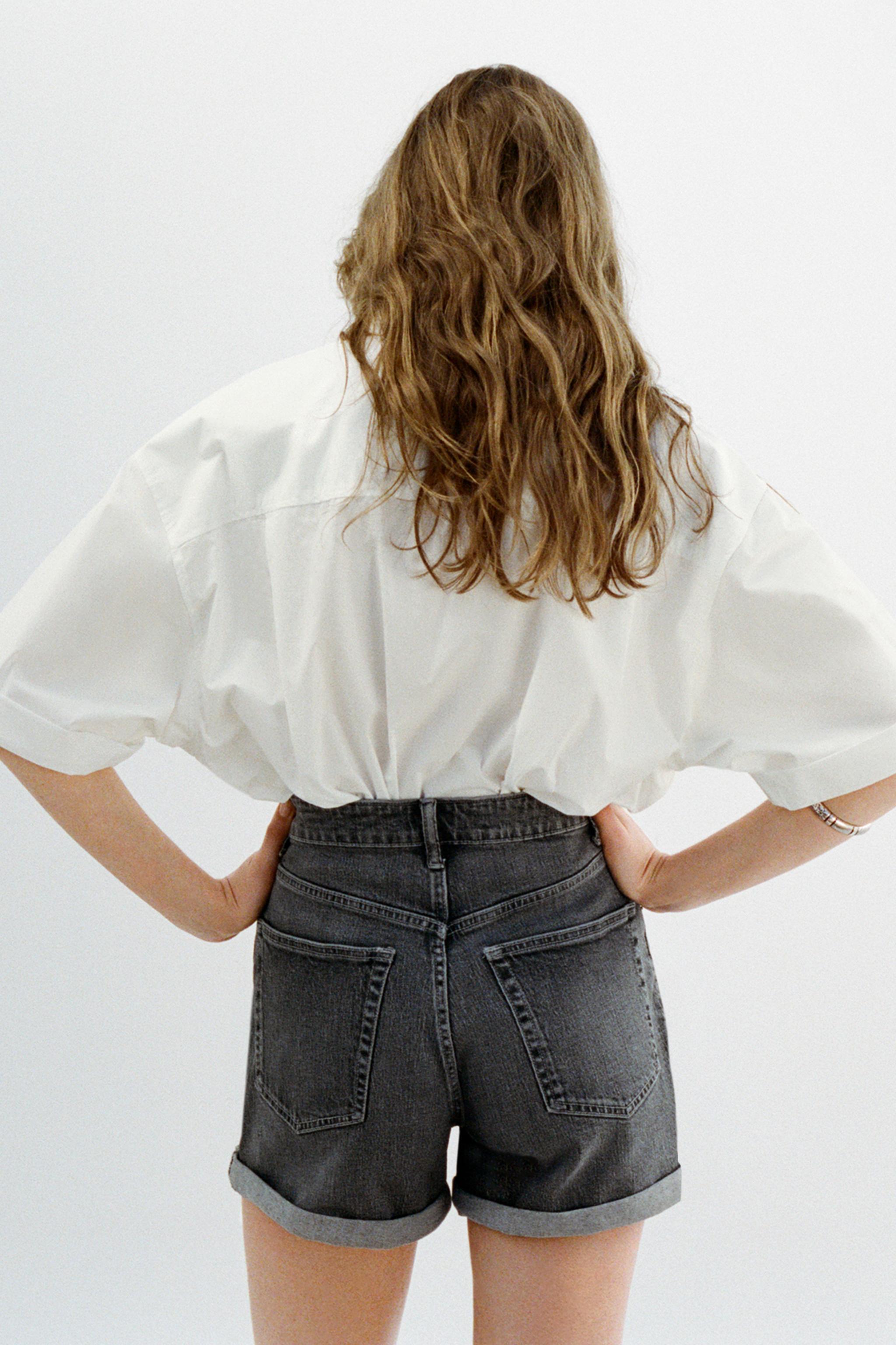 ZARA TRF HIGH-RISE MOM FIT デニム バミューダパンツ 8197/276 TRF HIGH-RISE MOM FIT デニム バミューダパンツ - カーボン