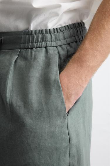 100% LINEN REGULAR FIT BERMUDA SHORTS - Grey green by Zara - Image 5