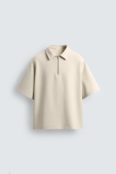 INTERLOCK ZIP-UP POLO SHIRT - Stone by Zara