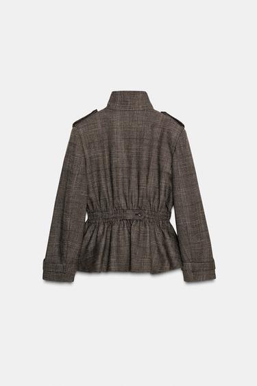 ZW COLLECTION CHECK PEPLUM WOOL BLEND JACKET - Brown marl by Zara - Image 4
