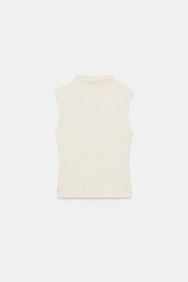 Zara TEKSTUURSE PINNAGA KÕRGE KAELUSEGA TOP - Ecru