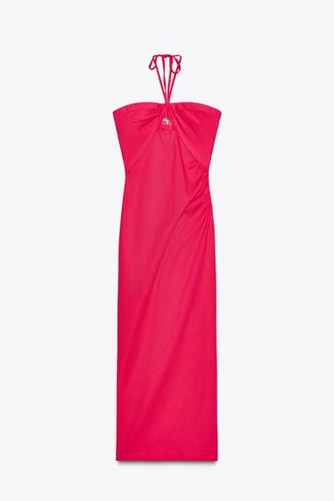 ROBE MIDI AJOURÉE AVEC LIN - Rose moyen de Zara - Image 3
