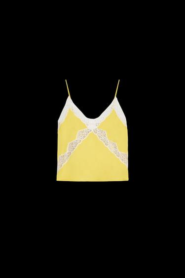 TOP LENCERO PUNTILLA - Mostaza de Zara
