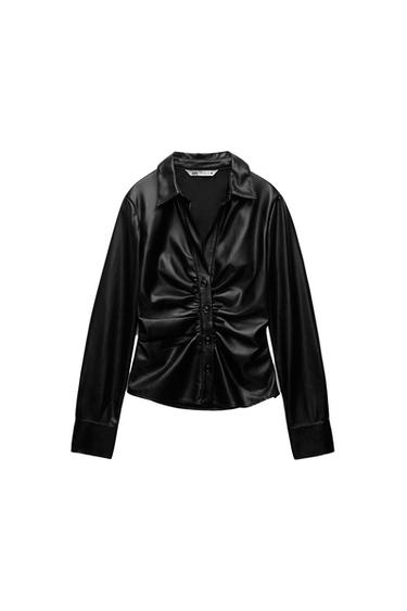 FITTED FAUX LEATHER SHIRT