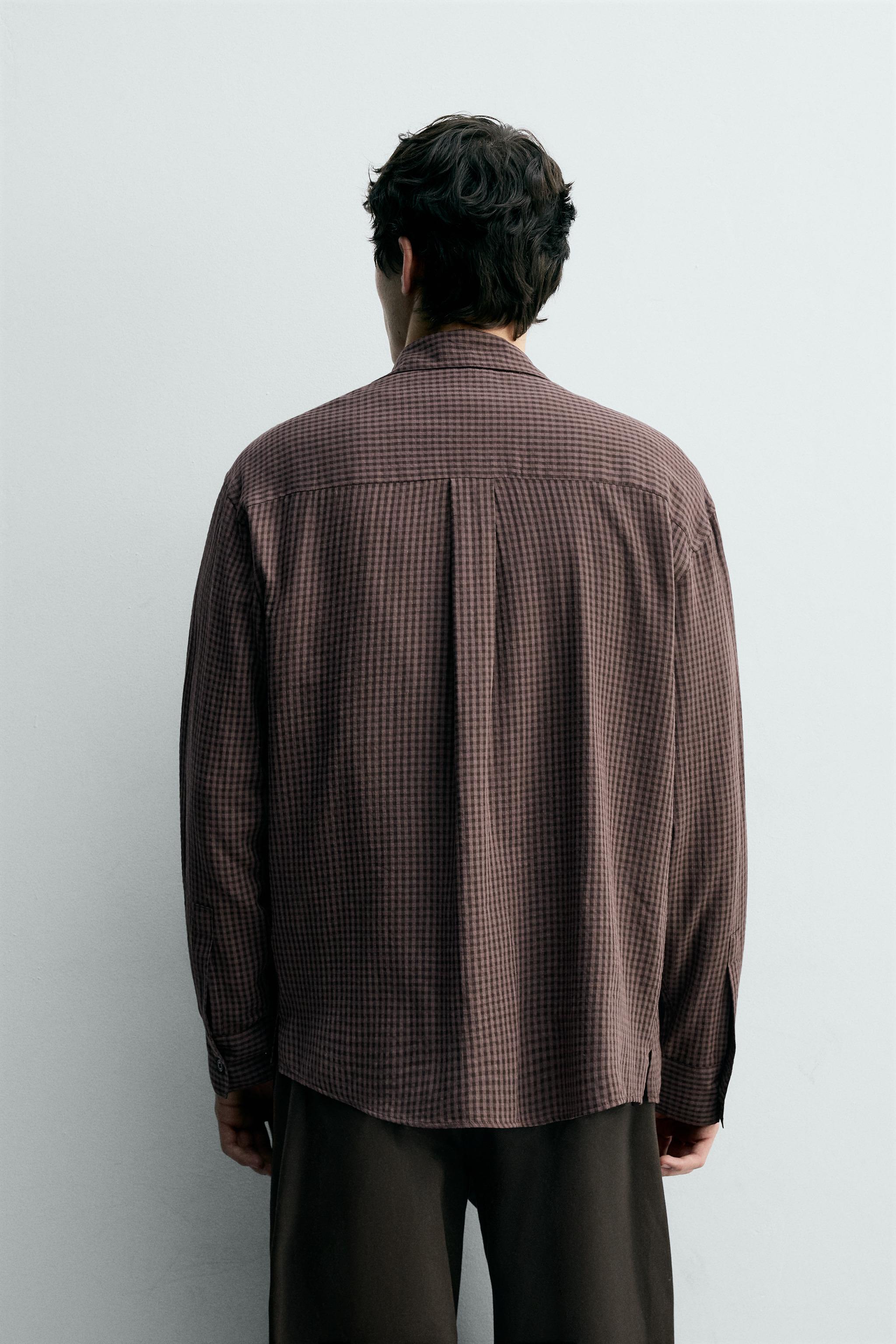 COTTON - VISCOSE PLAID SHIRT - Burgundy | ZARA United States