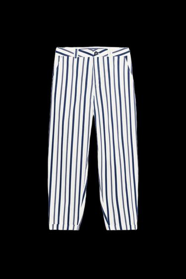 Zara STRIPED CHINO PANTS - Ecru / Navy - Image 0