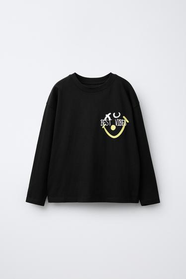 Zara GRAFFITI TEXT T-SHIRT - Black