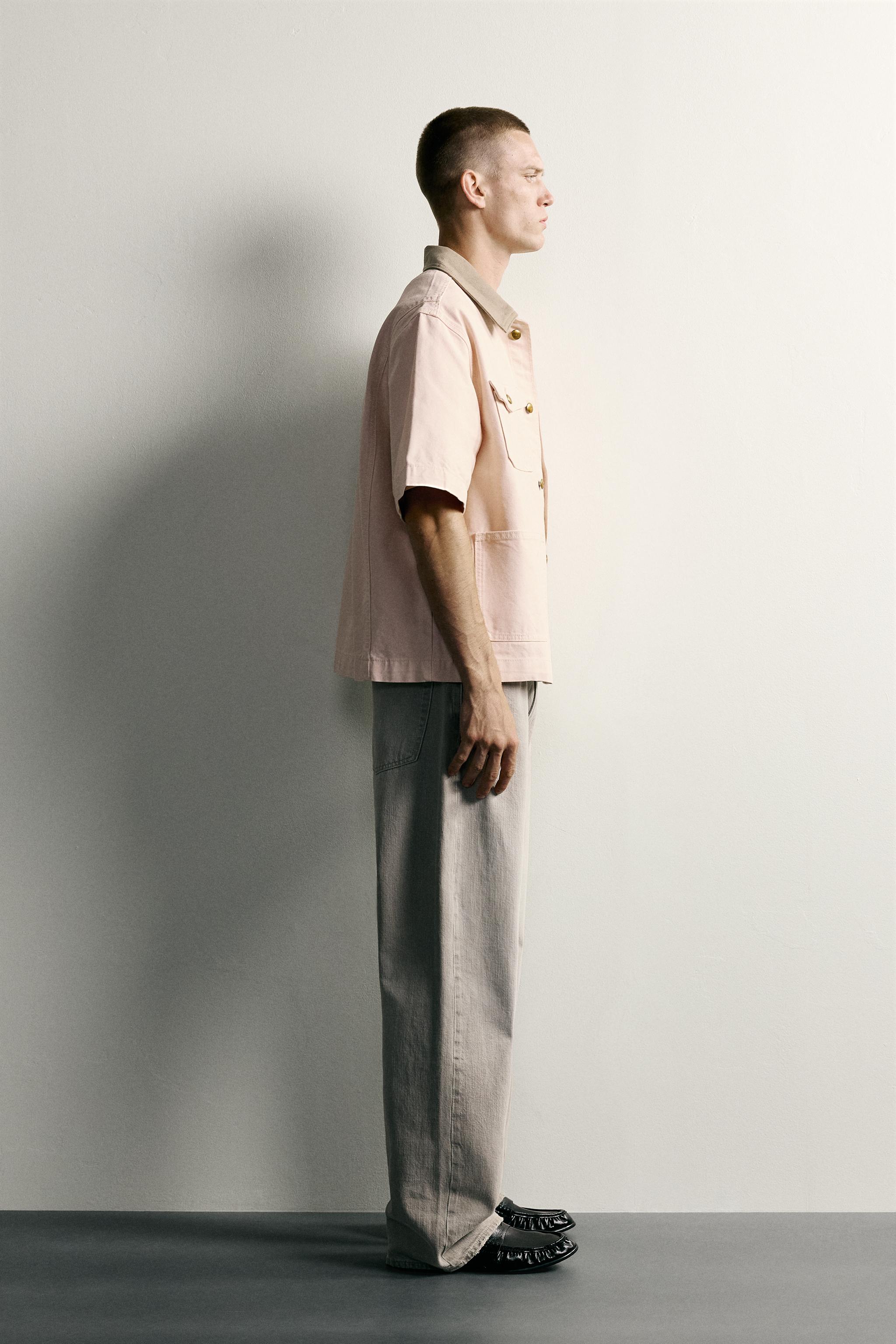 Zara CONTRAST COLLAR SHORT SLEEVE OVERSHIRT — фото 4