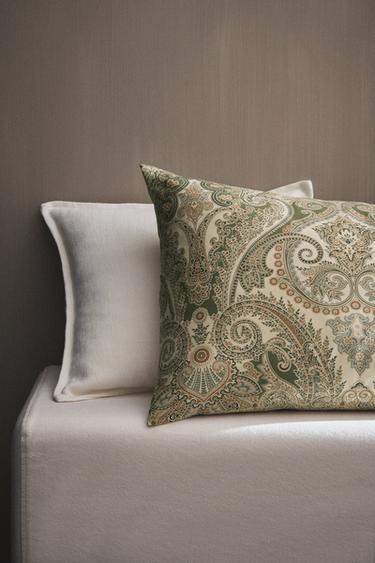 TAIE D’OREILLER COTON SATIN PAISLEY (300 FILS) - Vert de Zara - Image 5