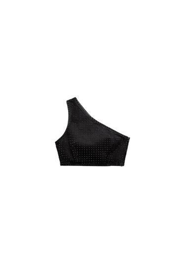TRF DENIM CROP TOP WITH RHINESTONES