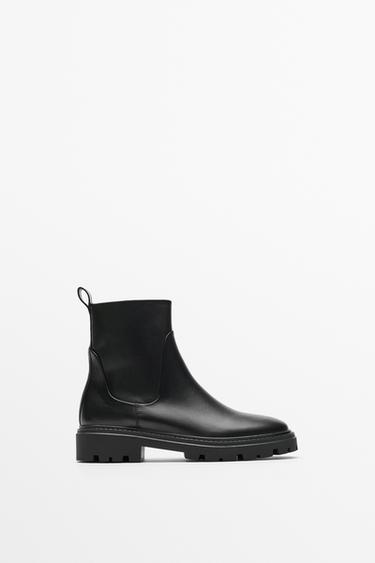 Bottine plate en cuir semelle crantée - Noir de Zara - Image 0