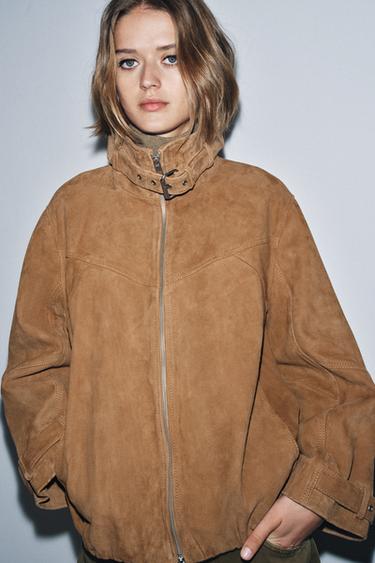 BLOUSON EN CUIR DAIM ZW COLLECTION ÉDITION LIMITÉE - Marron clair de Zara - Image 1