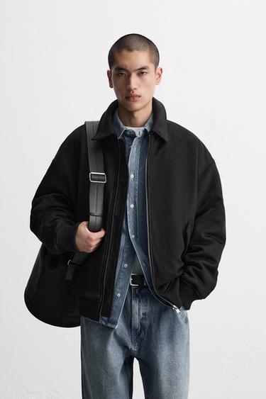 FAUX SUEDE BOMBER JACKET - Black by Zara