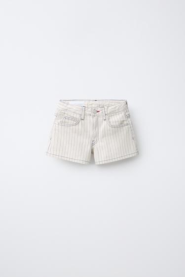 STRIPED DENIM BERMUDA SHORTS - Beige by Zara