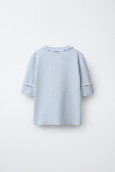 OVERLOCK BUTTON T-SHIRT - Light blue by Zara - Image 1