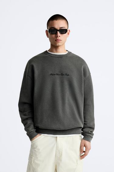 EMBROIDERED SLOGAN SWEATSHIRT - Anthracite grey by Zara