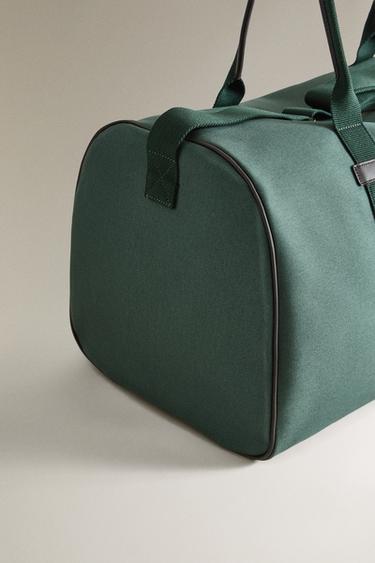 COTTON AND LEATHER TRAVEL BAG - Green by Zara - Image 2