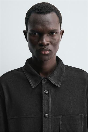 LEATHER SUEDE OVERSHIRT - Black by Zara - Image 4