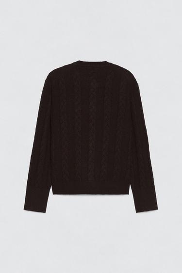 CABLE KNIT WOOL CARDIGAN SOSHIOTSUKI x ZARA - Chocolate by Zara - Image 4