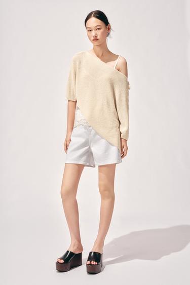 Zara 不對稱拼接針織上衣 - 裸色