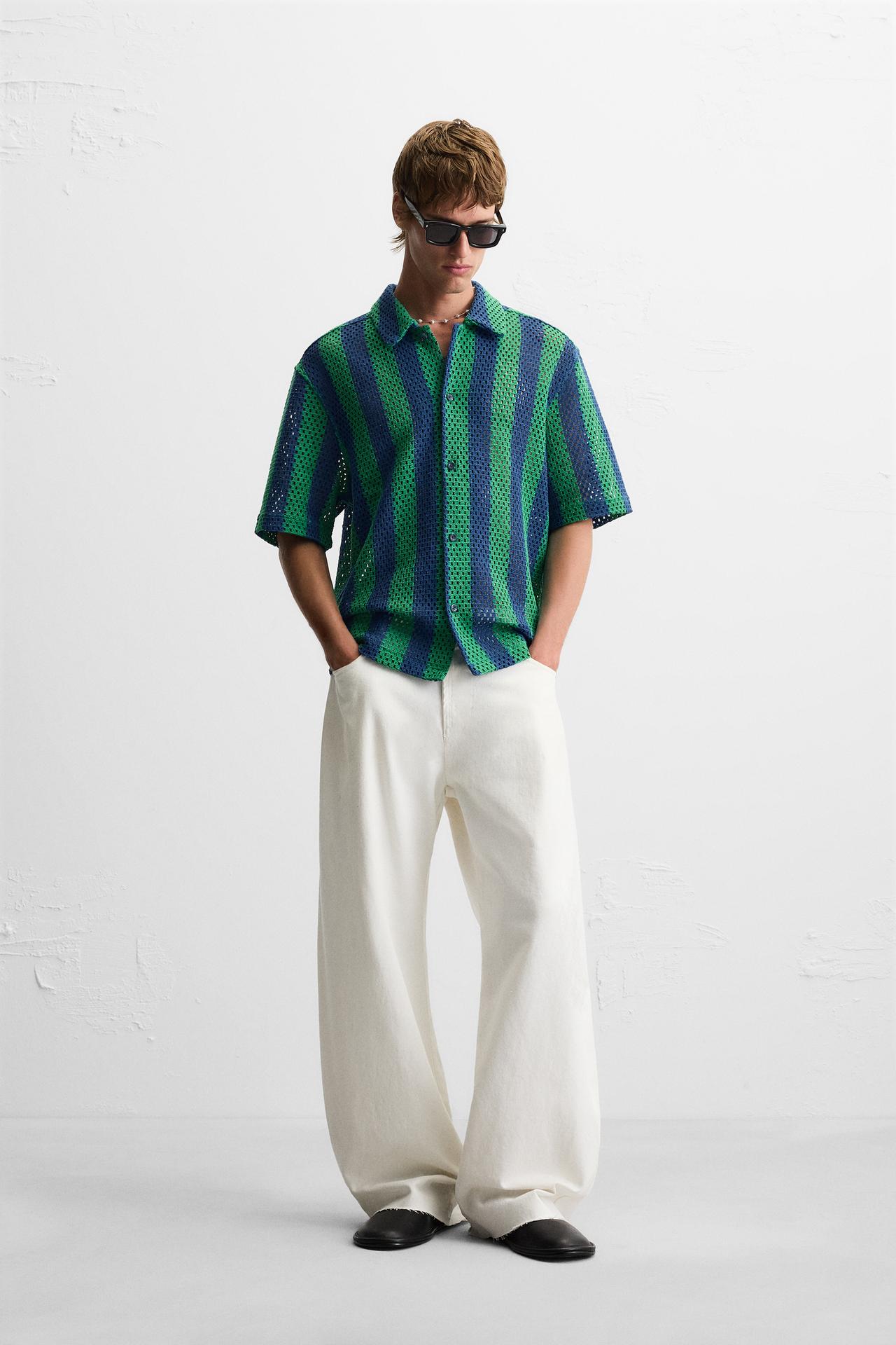 Zara CROCHET TEXTURED SHIRT - Green