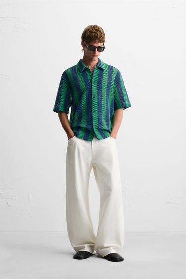 CROCHET TEXTURED SHIRT - Green by Zara - Image 0