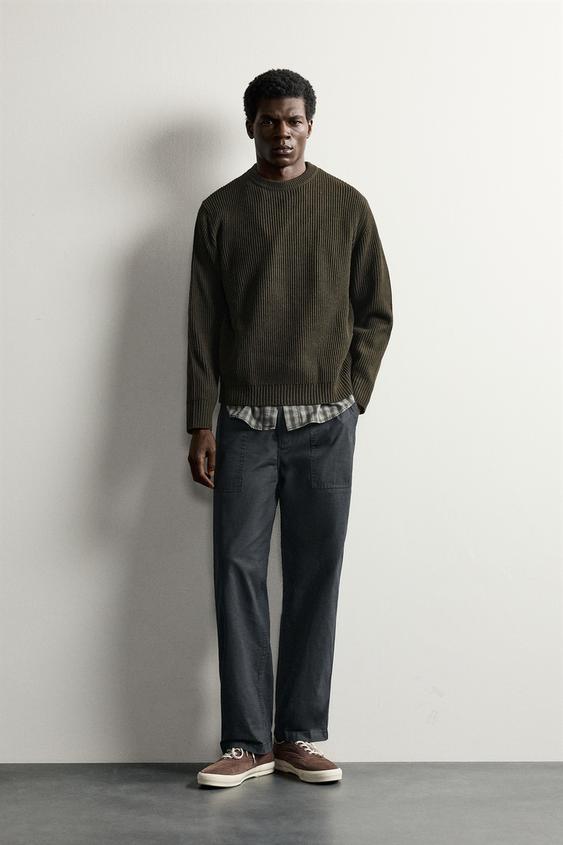 REGULAR FIT TEXTURED JUMPER - Moss green by Zara - Image 0