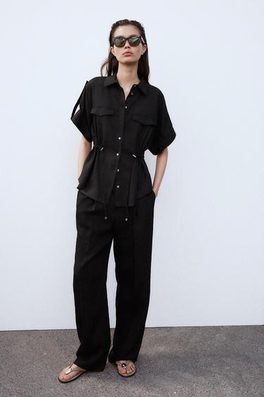 LINEN SAFARI SHIRT - Black by Zara - Image 0