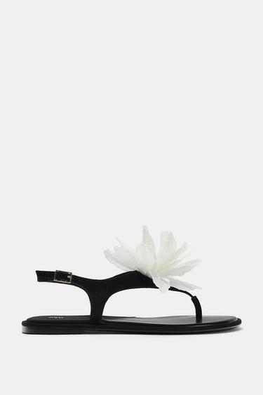 Zaras PLANA SANDALER I SKINN MED BLOMDETALJ - Flerfärgad