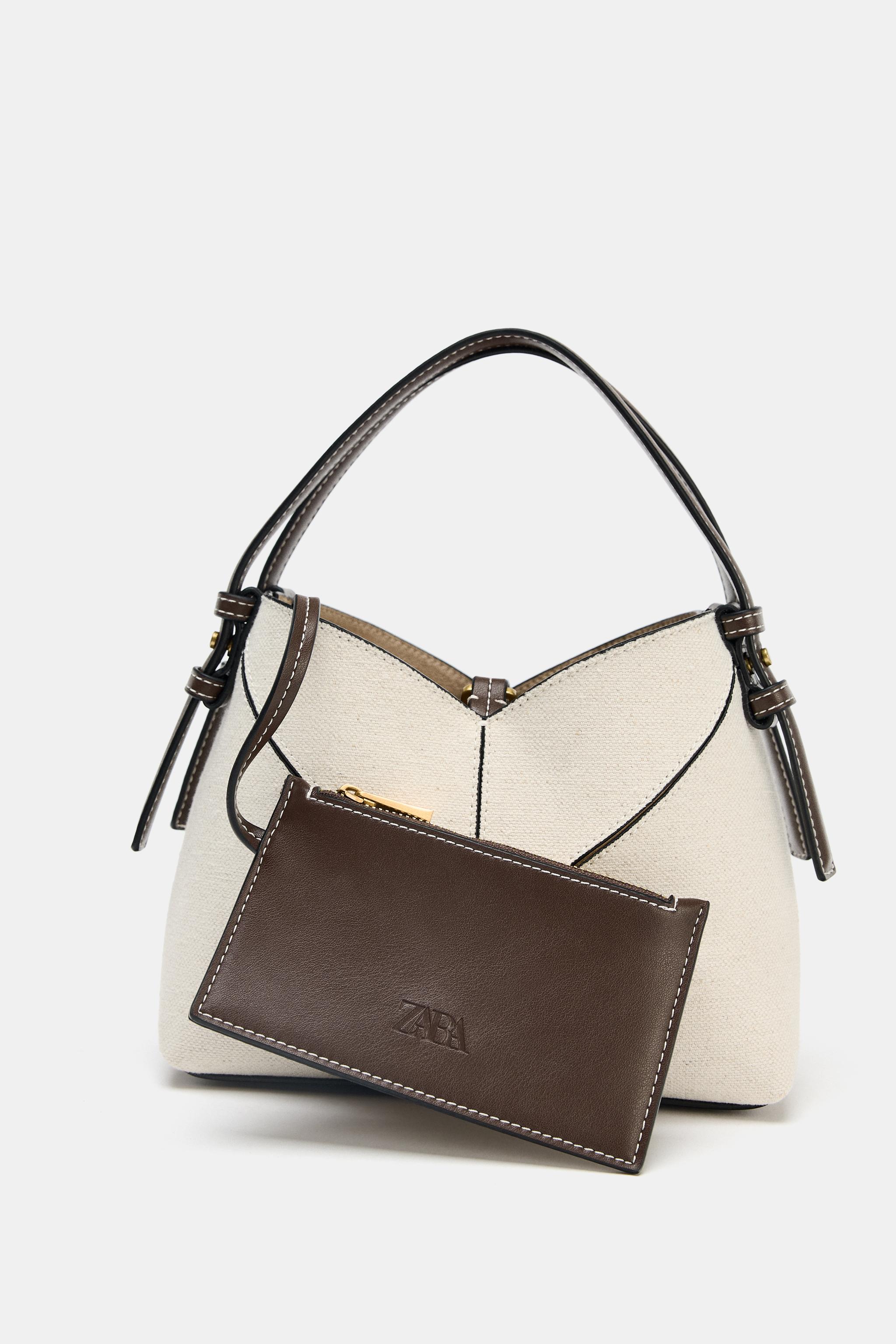 国内配送★ZARA★コントラストキャンバスミニショッパーバッグ CONTRAST CANVAS MINI SHOPPER - Ecru | ZARA United States