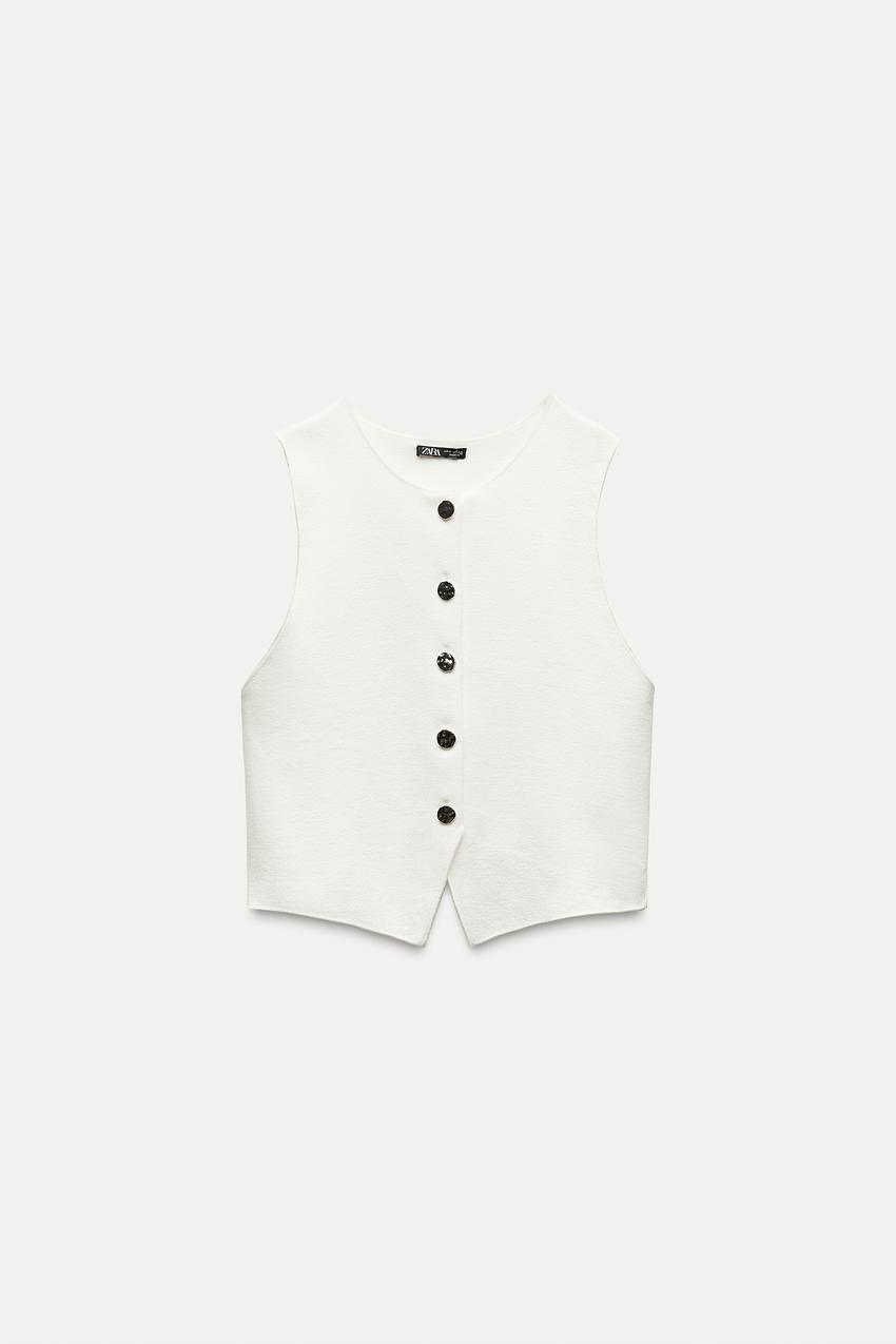 DÉBARDEUR GILET EN MAILLE STRETCH - Blanc de Zara - Image 4