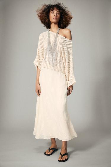 FALDA MIDI BORDADOS ZW COLLECTION - Crudo de Zara