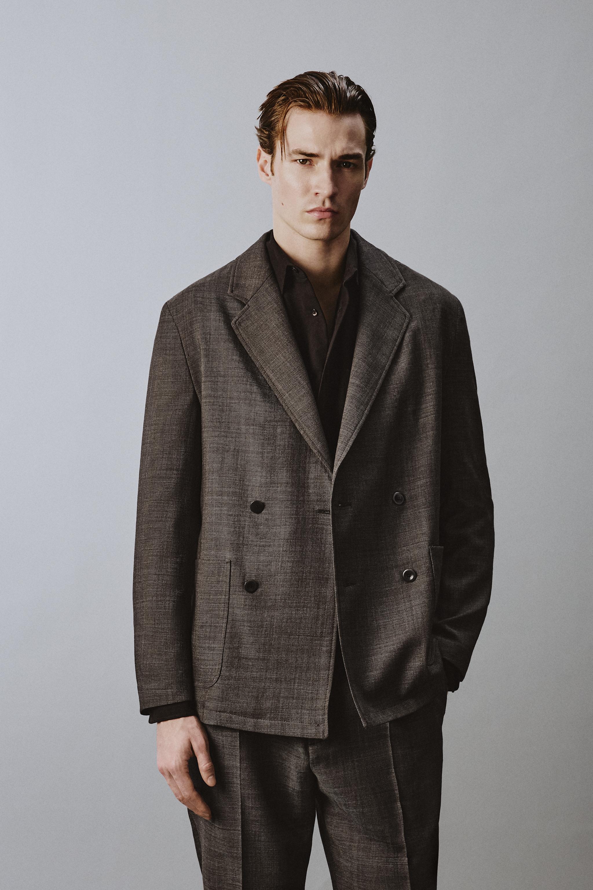 DOUBLE-BREASTED 100% WOOL SUIT JACKET