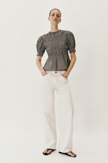 CAMISA CUADROS NIDO DE ABEJA - Marrón / Crudo de Zara