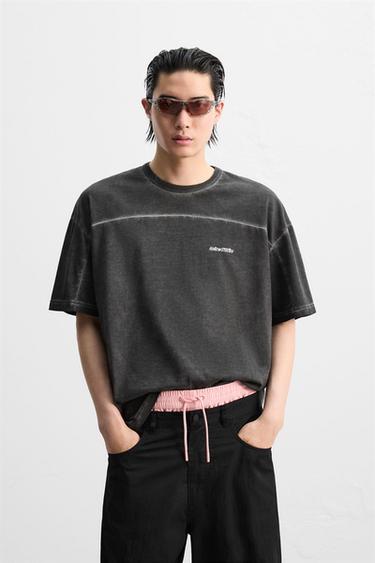 WASHED RELAXED FIT T-SHIRT - Dark anthracite by Zara