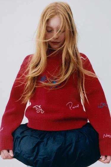EMBROIDERED KNIT JUMPER - Red by Zara