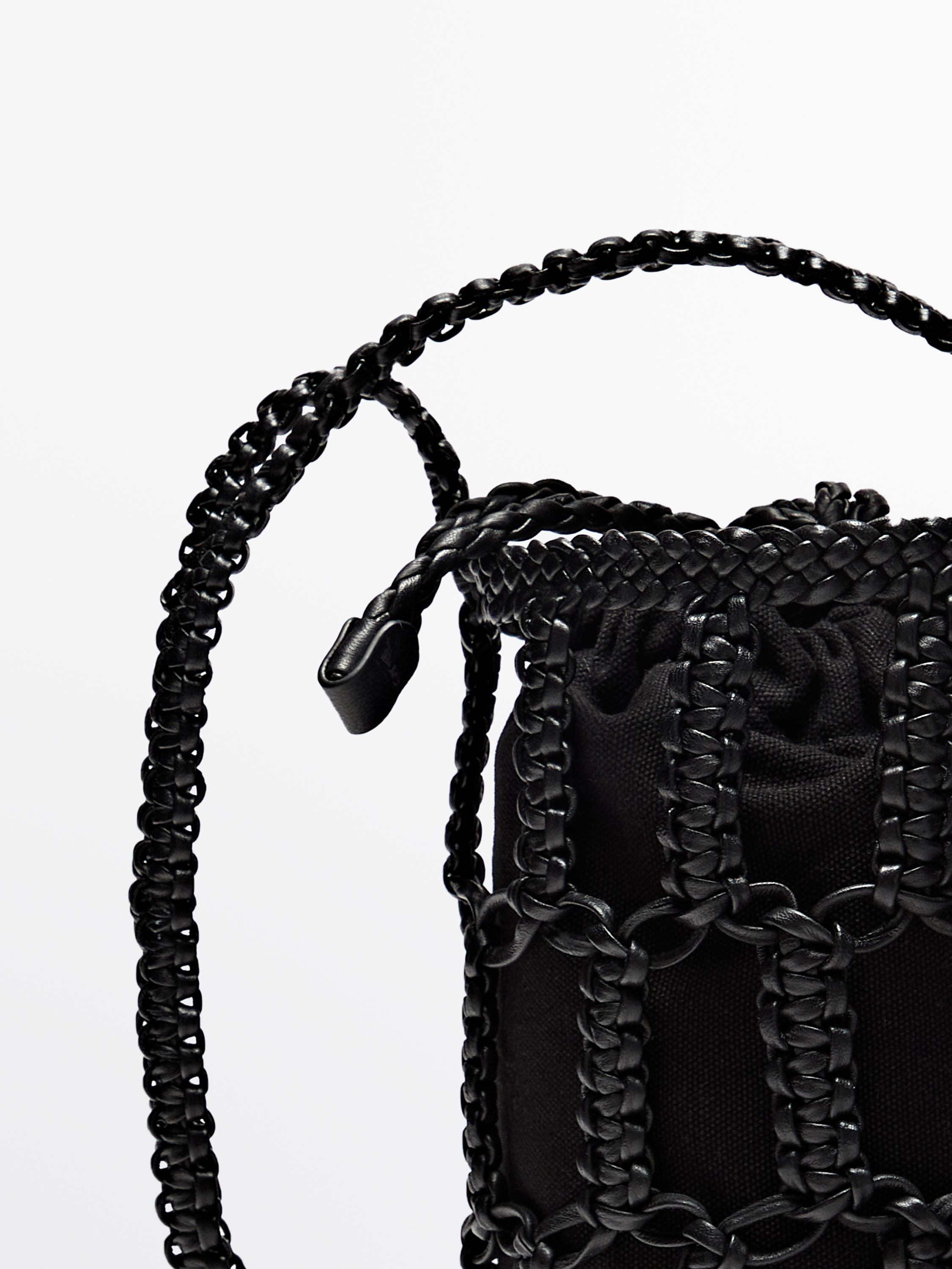 Nappa leather woven mini bucket bag